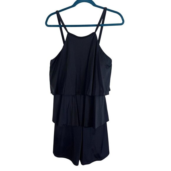 Fit 4 U Swim Women 10 Black 1 Piece Tiered Neutral Beach Travel Minimalist Retro - Picture 8 of 13